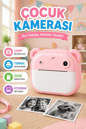 Termal Baskılı HD Şipşak Kamera 24MP Çift Lens 32GB Hafızalı Fotoğraf Makinesi