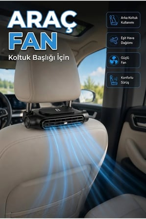 Koltuk Başlığına Takılan 3 Kademeli Araç Soğutucu Fan