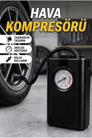 Taşınabilir Analog Basınç Göstergeli Araç Lastik Şişirme Hava Kompresörü