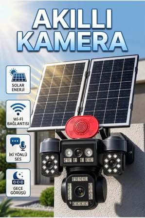 Güneş Enerjili Wi-Fi Akıllı Güvenlik Kamerası PTZ Dört Kameralı Uzaktan İzleme Sistemi