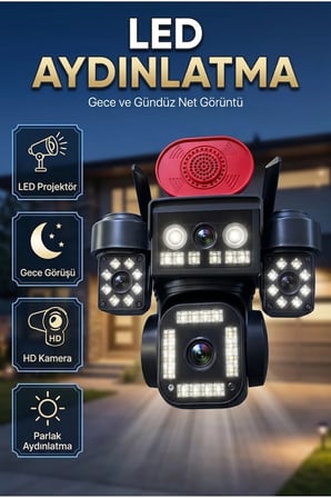 Çok Kameralı Wi-Fi Güvenlik Kamerası IP66 Su Geçirmez Gece Görüşlü LED Aydınlatmalı Sistem