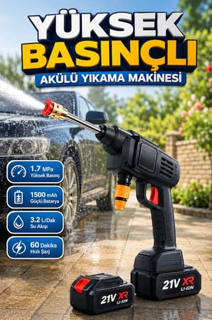 21V Akülü Yüksek Basınçlı Yıkama ve Bahçe Sulama Makinesi