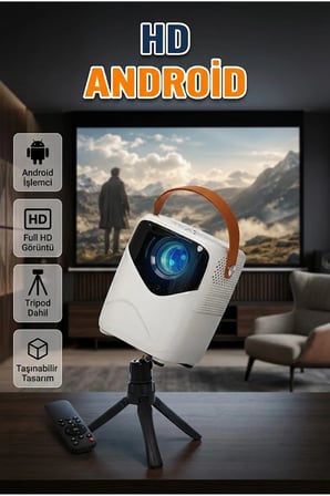 Android İşletim Sistemli Portatif Projeksiyon – 1080P, 32 GB Hafıza, WiFi ve Bluetooth