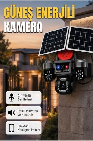4 Kameralı LED Projektörlü Güneş Enerjili 4G Akıllı Güvenlik Kamera Sistemi