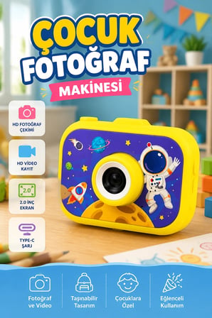 Çocuk Dijital Kamera HD Video Kayıtlı Type-C Şarjlı 2.0 İnç Ekranlı Fotoğraf Makinesi