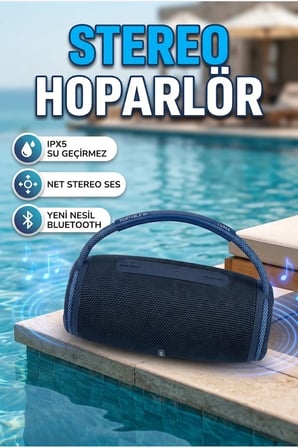IPX5 Suya Dayanıklı Taşınabilir Bluetooth Hoparlör Stereo Ses ve LED Işık Özellikli