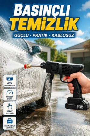 48V Şarjlı Basınçlı Temizlik Tabancası – 15.000mAh Pil ve 5 Metre Filtreli Hortum