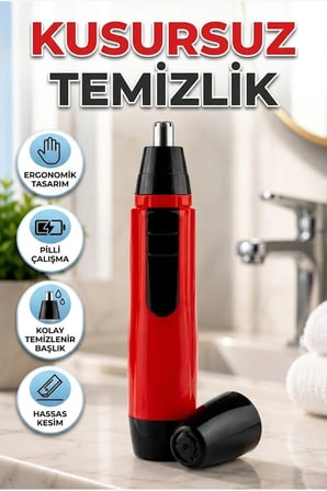 Raks Leo Kulak Burun Tüy Temizleme Makinesi Pilli Kırmızı Ergonomik Kişisel Bakım Cihazı