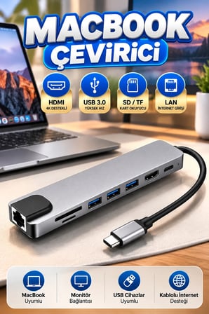 MacBook Uyumlu 3'ü 1 Arada Type-C Dönüştürücü Adaptör – HDMI ve USB 3.0