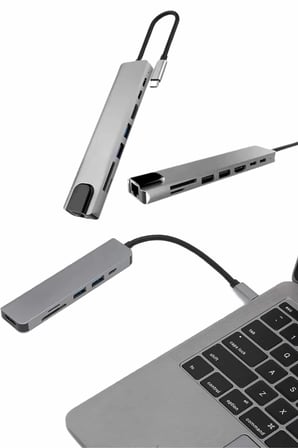 MacBook Uyumlu 3'ü 1 Arada Type-C Dönüştürücü Adaptör – HDMI ve USB 3.0