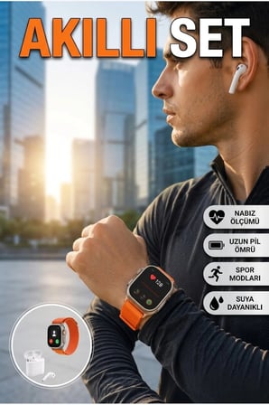 S8 Ultra Akıllı Saat Bluetooth Kulaklık 2’li Set | 1.75 İnç Ekranlı Kablosuz Teknoloji Paketi