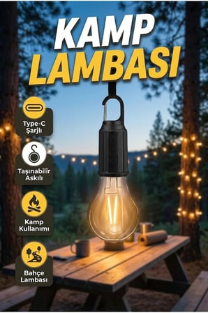 Taşınabilir Askılı LED Kamp Lambası Type-C Şarjlı Bahçe ve Ortam Aydınlatma