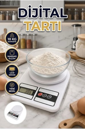 10 kg Kapasiteli Dijital Mutfak Tartısı – LCD Ekranlı Kompakt Beyaz Tasarım