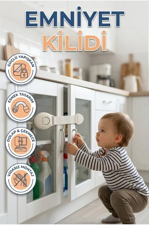 Güçlü Yapışkanlı Çocuk Emniyet Kilidi – Dolap ve Çekmece İçin Esnek Güvenlik Kilidi
