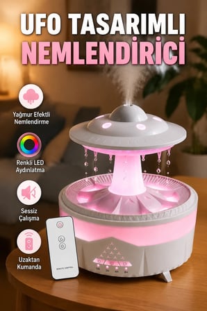350 ML UFO Tasarımlı Hava Nemlendirici – Ultrasonik, Yağmur Efektli ve Renkli Işıklı
