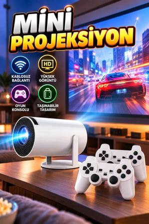 HYOYUN300 Mini Projeksiyon Cihazı – Kablosuz ve Taşınabilir Tasarım