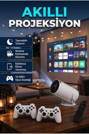 4K Akıllı Projeksiyon – Wi-Fi 6, Bluetooth 5.0 ve 10.000+ Oyun Desteği