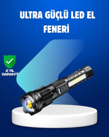 Şarj Edilebilir LED El Feneri – Ana LED ve Yan COB Işık | Çok Modlu Aydınlatma