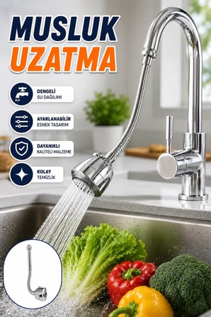 360 Derece Esnek Spiral Hortumlu Ayarlanabilir Musluk Uzatma Başlığı Krom Lavabo Aparatı