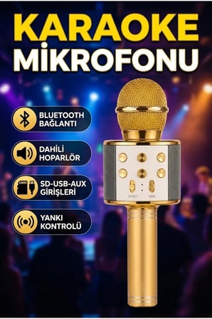 Karaoke Mikrofonlu Bluetooth Hoparlör SD USB AUX Girişli Taşınabilir Ses Sistemi