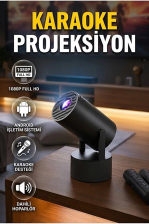 Akıllı Android Projeksiyon Cihazı 1080P Karaoke Mikrofonlu Bluetooth Hoparlör