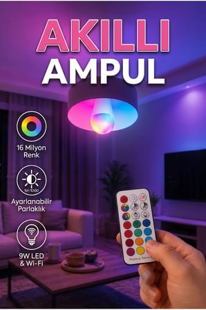 Akıllı RGBW LED Ampul – 9W, Wi-Fi Kontrollü, 16 Milyon Renk