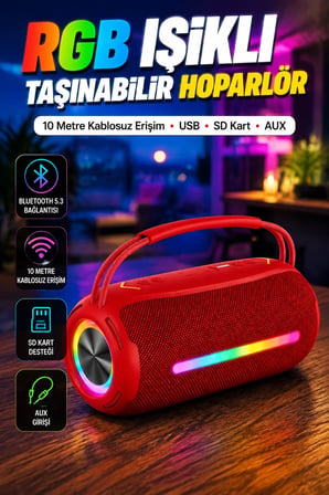 RGB LED Işıklı Taşınabilir Bluetooth Hoparlör 10W x 2 IPX6 Çoklu Bağlantı Destekli