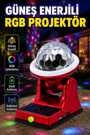 Güneş Enerjili RGB Projektör Lamba Şarjlı Disco Işık | Taşınabilir Açık Alan Aydınlatma
