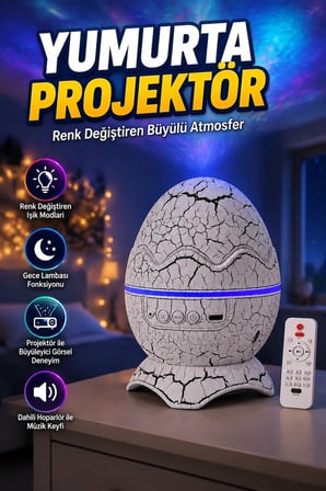 Dinozor Yumurtası Tasarımlı Renk Değiştiren Gece Lambası ve Yıldız Projektörü