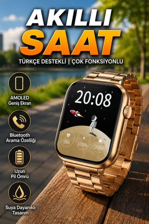 Türkçe Destekli AMOLED Akıllı Saat Suya Dayanıklı Bluetooth Aramalı Spor Takipli