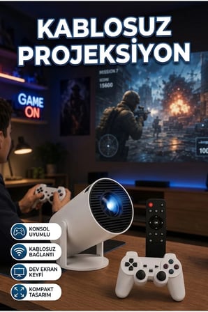 Kablosuz Mini Projeksiyon Cihazı – Oyun ve Ev Sinema Kullanımı