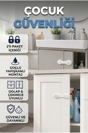Yapışkanlı Çocuk Güvenlik Kilidi – Dolap ve Çekmeceler İçin 2'li Set