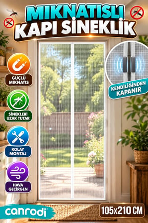105x210 CM Mıknatıslı Kapı Sineklik Tülü Çift Taraflı Bantlı Kendiliğinden Kapanan
