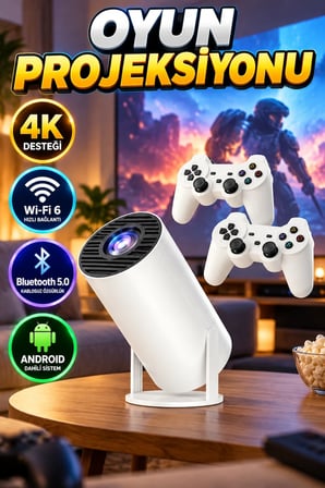 Android Taşınabilir Projeksiyon – Çift Kollu Ayaklı Tasarım, 4K Desteği, Wi-Fi 6 ve Bluetooth 5.0
