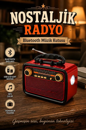 Nostaljik Ahşap Radyo Bluetooth LED Destekli Vintage Müzik Kutusu