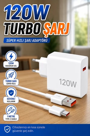 120W Turbo Hızlı Şarj Adaptörü – 1 Metre USB Type-C Kablolu