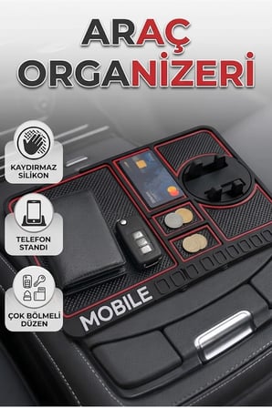 Telefon Standlı Kaydırmaz Silikon Araç İçi Konsol Organizer Mat