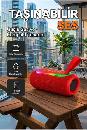 Kompakt Kırmızı Bluetooth Hoparlör – Taşınabilir Mini Tasarım ve Güçlü Ses