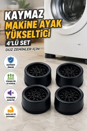 4'lü Kaymaz Makine Ayak Yükseltici Seti – Düz Zeminler İçin