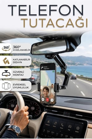 Araç İçi Dikiz Aynası Telefon Tutucu 360° Ayarlanabilir Katlanabilir