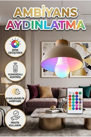 Kumandalı RGB LED Ampul E27 Duy Renk Değiştiren Ambiyans Aydınlatma