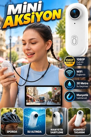 1080P Mini Aksiyon Kamerası – WiFi Bağlantılı, 30 Metre Su Geçirmez, Manyetik Sabitlemeli