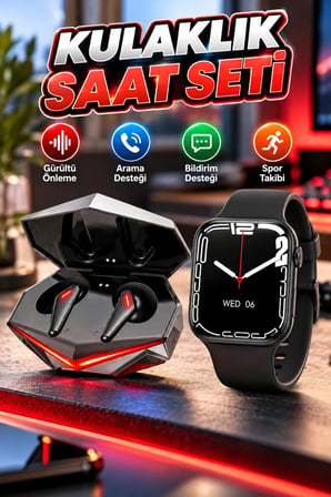 K98 Bluetooth Kulaklık ve 44 mm Akıllı Saat İkili Set – Gürültü Önleme, Arama ve Bildirim Desteği