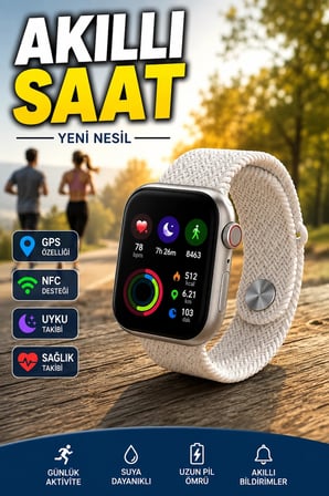 GPS ve NFC Özellikli Akıllı Saat Uyku Takibi Sesli Arama Siyah Kordon Yeni Nesil