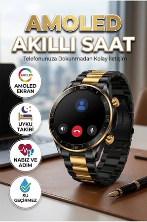 Amoled Akıllı Saat 3 Bileklikli Bluetooth 5.1 GPS Uyumlu Uyku Nabız Adım Takipli