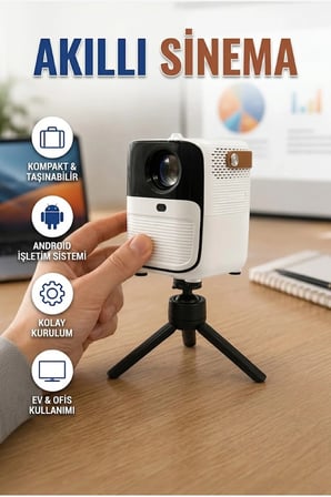 Android Mini Projektör 1GB RAM 32GB Hafızalı Uygulama Destekli Akıllı Sinema Cihazı