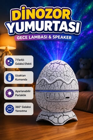 Dinozor Yumurtası Projektör Gece Lambası – 7 Sis Efekti ve Kayan Yıldız Lazerli