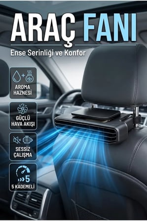 5 Kademeli Araç Koltuk Başlığı Fanı – Aroma Hazneli USB-C Soğutucu
