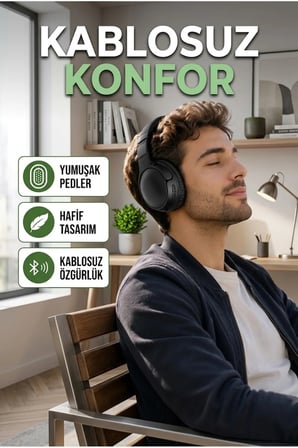 3.2 cm Sürücülü Siyah Bluetooth 5.0 Kablosuz Kulak Üstü Kulaklık – Katlanabilir Tasarım