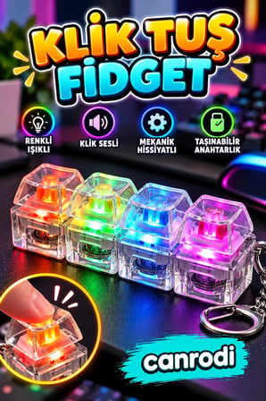 Renkli Klik Tuşlu Fidget Anahtarlık – Mekanik Klavye Hissiyatlı Stres Oyuncağı
